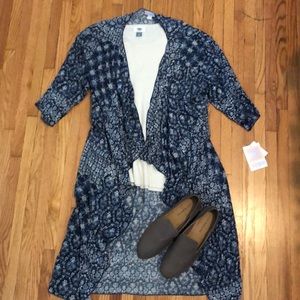 Lularoe Shirley Kimono - Blue Bandana Pattern